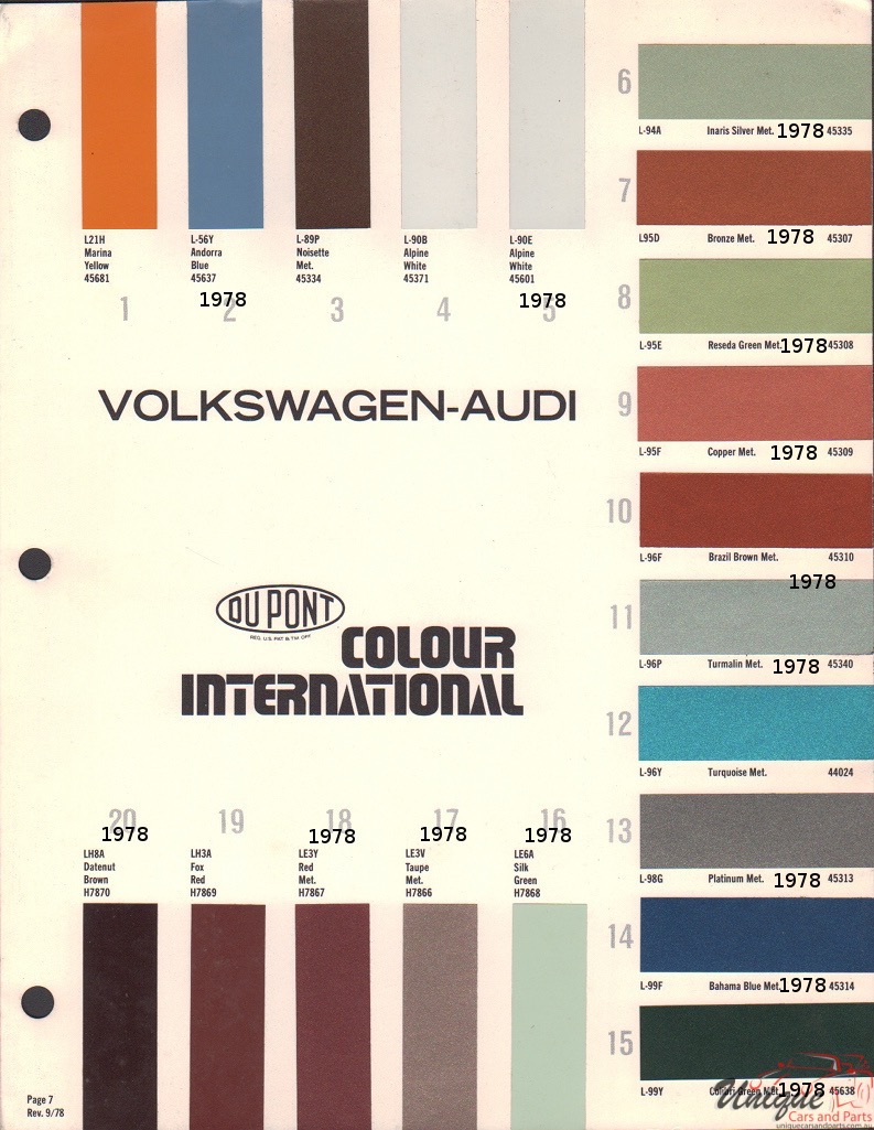 1978 Volkswagen Paint Charts DuPont International 3
